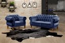 Ver imagem 2 de Kit Namoradeira Duquesa Chesterfield 2 Lugares + 1 Poltrona - Suede Azul Marinho