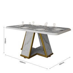 Mesa para Sala de Jantar Retangular Moderna Estampa Marmorizada:branco - 3
