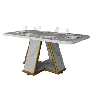 Mesa para Sala de Jantar Retangular Moderna Estampa Marmorizada:branco
