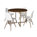 Ver imagem 2 de Mesa Jantar Industrial Redonda 110cm Amêndoa Base V Dourada com 4 Cadeiras Eames Eiffel Madeira Bran