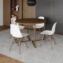 Ver imagem 1 de Mesa Jantar Industrial Redonda 110cm Amêndoa Base V Dourada com 4 Cadeiras Eames Eiffel Madeira Bran