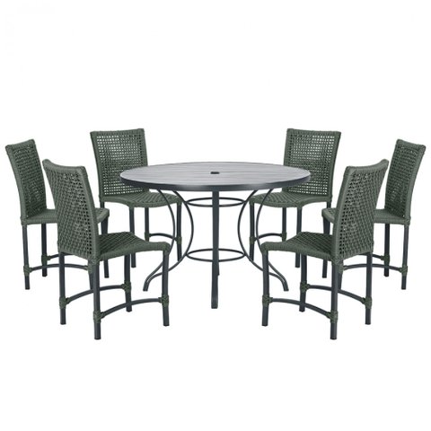 Mesa Ascoli 120 Cm com 6 Cadeiras Cannes de Alumínio, Pintura Preta e Trama Tela de Corda Náutica