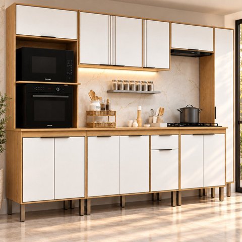 Cozinha Completa Modulada 6 Peças Tampo Torre Quente para 2 Fornos e Espaço para Cooktop Madalena