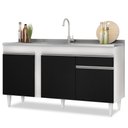 Ver imagem 1 de Balcão Gabinete Para Pia 150cm Sem Tampo 3 Portas 1 Gaveta Dakota Branco/Preto - Lumil