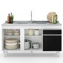 Ver imagem 3 de Balcão Gabinete Para Pia 150cm Sem Tampo 3 Portas 1 Gaveta Dakota Branco/Preto - Lumil