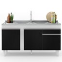 Ver imagem 6 de Balcão Gabinete Para Pia 150cm Sem Tampo 3 Portas 1 Gaveta Dakota Branco/Preto - Lumil