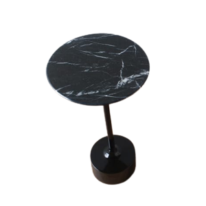Mesa Lateral Redonda de 25cm, Tampo em Mármore Nero Marquina