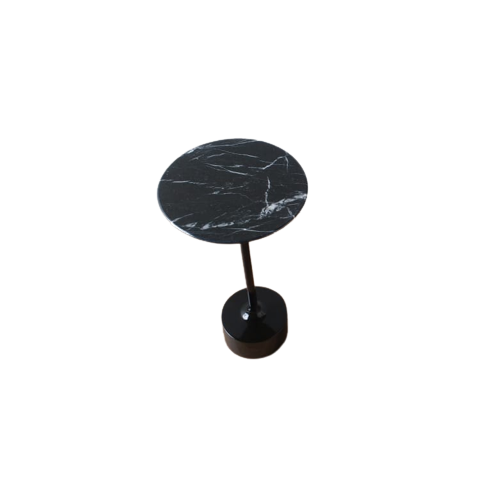 Mesa Lateral Redonda de 25cm, Tampo em Mármore Nero Marquina