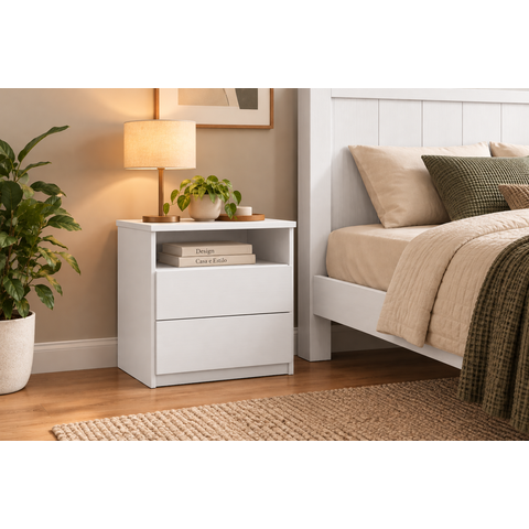 Mesa de Cabeceira Urbano 100% em MDF 2 Gavetas Cor Branca