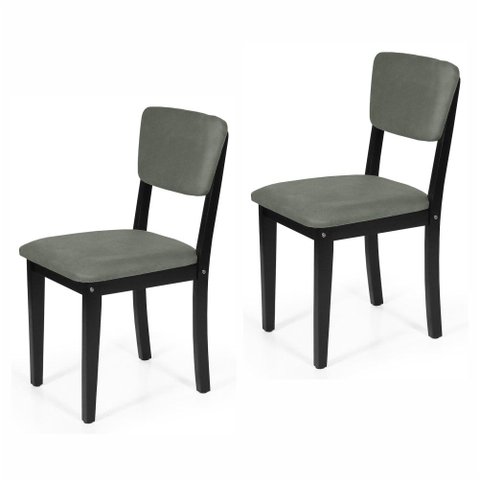 Kit 2 Cadeiras de Jantar Madeira Maciça Estofadas Ella Preto e Cinza - Straub Web