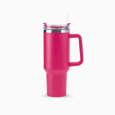 Copo Térmico Grande 1200 Ml Canudo Parede Dupla - Rosa Pink