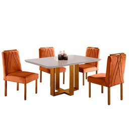 Conjunto Sala de Jantar 4 Lugares Mesa Com Tampo Em Vidro e Cadeiras Veludo Móveis Mix - 2