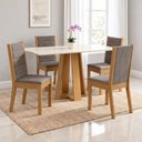 Ver imagem 1 de Conjunto Sala de Jantar Mesa Lisa 120cm Tampo MDF Canto Reto 4 Cadeiras Evelin