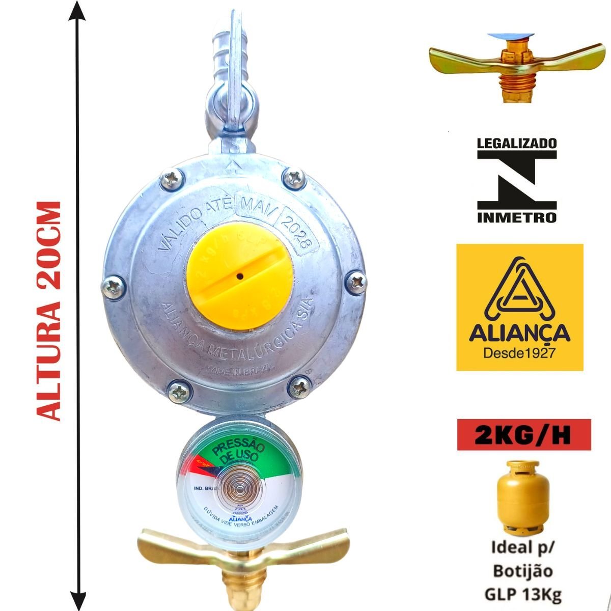 Regulador 506 visor Gas Aliança 2kg/h Mangueira 1,2 metros - 3