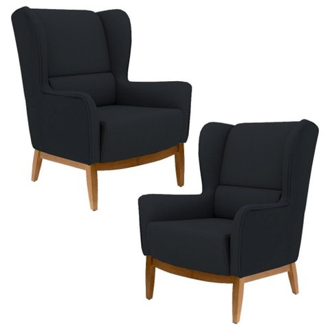 2 Poltronas Base Manu Madeira B-300 Veludo Preto Domi