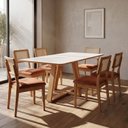 Ver imagem 1 de Conjunto para Sala de Jantar Mesa Retangular e 6 Cadeiras Estofadas Encosto Telado 100% MDF Bolonha