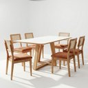 Ver imagem 2 de Conjunto para Sala de Jantar Mesa Retangular e 6 Cadeiras Estofadas Encosto Telado 100% MDF Bolonha