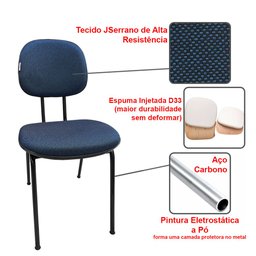 Cadeira de Escritório Secretaria Fixa Pé Palito Tecido JSerrano Azul Com Preto para Recepção - 3