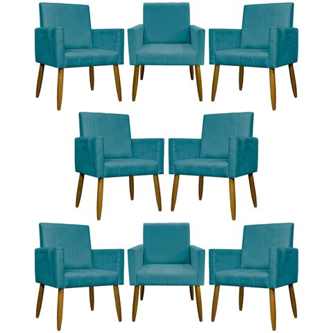 Kit 8 Poltronas Decorativas para Sala Mari Suede Cores Pé Palito Castanho