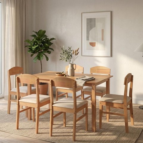 Conjunto de Jantar Mesa Retangular 160cm 6 Cadeiras Madeira Maciça Capri Amêndoa Cbmj4c160