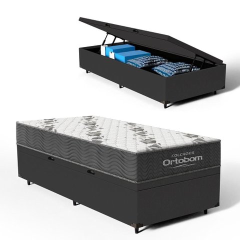 Cama Box Baú com Colchão Ortobom de Espuma D33 Airtech 100 Solteiro 78 Cm
