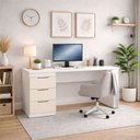 Ver imagem 1 de Mesa para Escritório Madri 3 Gavetas Creme/branco - Politorno