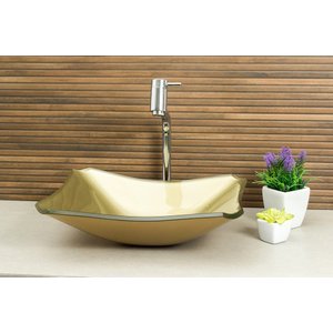 Kit Banheiro Cuba de Vidro Retrô 38 Cm + Torneira Link + Válvula Click + Sifão - Dourado