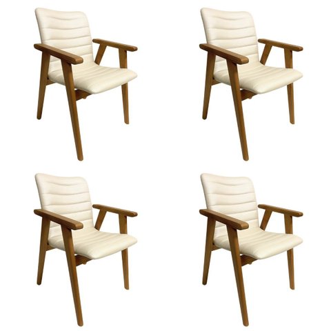 Kit 4 Cadeiras Jantar Madeira Jaque com Braço Cor Off White
