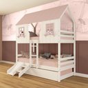 Ver imagem 1 de Treliche Casinha Encantada com Kit Escada/ Escorregador Madeira Maciça Branco/ Rosa Megamobilia