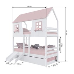 Treliche Casinha Encantada com Kit Escada/ Escorregador Madeira Maciça Branco/ Rosa Megamobilia - 3