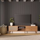 Ver imagem 1 de Rack Tb311 Tv até 60 Polegadas 220cm 02 Gavetas 01 Porta Curve com Palha Natural Freijó Dalla Costa