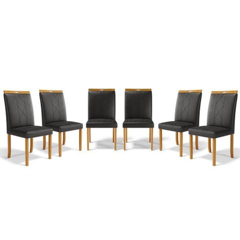 Kit com 6 Cadeiras Ana Madeira Maciça Estofadas para Mesa de Jantar Courino Preto 503