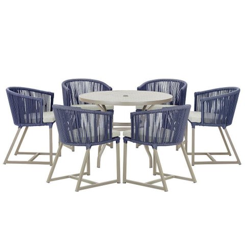 Mesa e 6 Cadeiras de Jantar Noronha Fendi E3 Trama Original Azul