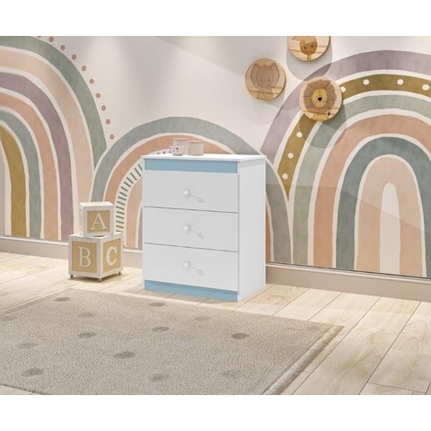 Cômoda CAT Linha Infantil 3 Gavetas Com Puxadores Cromados Cor Branco/Azul JA