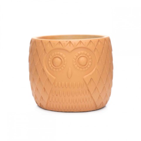 Cachepot Coruja em Cimento Terracota 11,5x13,5 cm - D’Rossi