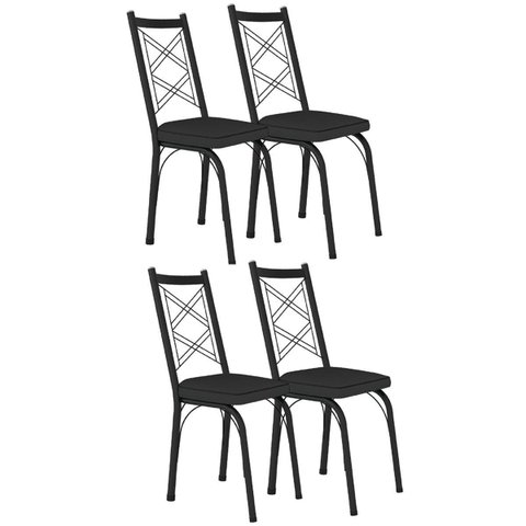 Kit 4 Cadeiras Aço Carbono Tubular Metálica Acabamento Fosco D-28 Julia Preto