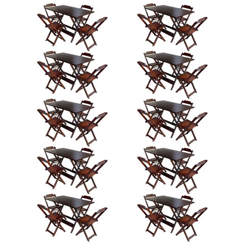 Kit 10 Conjuntos de Mesa com 4 Cadeiras de Madeira Dobrável 120x70 Imbuia