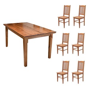 Mesa de Jantar Bh Retangular 1,60m com 6 Cadeiras de Jantar Bh em Madeira Maciça - Natural