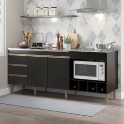 Balcão para Cozinha Completo 183 x 81 Cm 2 Portas 3 Gavetas MDP Preto 2035 - MENU - 1