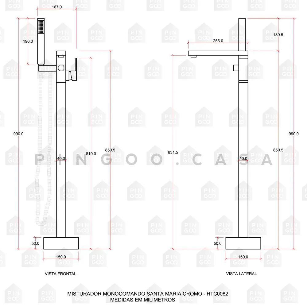 Kit Banheira de Imersao Rubi e Misturador de Piso Monocomando Dourado Rose Pingoo.casa - 4