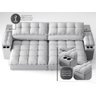 Sofá com Porta Copos e Carregador Usb Ret Rec Luke 2,10m Linho Soft Prata - Netsofas - 6