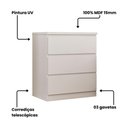 Ver imagem 4 de Mesa Cabeceira 3 Gavetas Puxador Cava 60,5 cm 100% MDF Cor:Branco