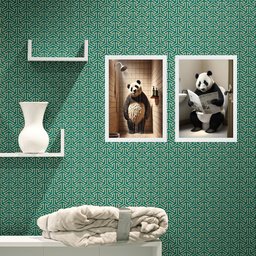 Kit 2 Quadros para Banheiro Urso Panda 24x18cm - com Vidro:moldura Preta - 1