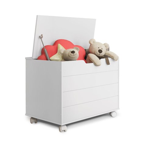 Baú Caixa de Brinquedos Toys com Tampa e Rodízios Rose Matic