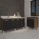 Ver imagem 2 de Armário Cozinha Balcão Gabinete de Pia 160 Cm Estela e Balcão Fran para Fogão Cooktop 5 Bocas Savana