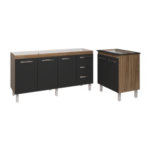 Armário Cozinha Balcão Gabinete de Pia 160 Cm Estela e Balcão Fran para Fogão Cooktop 5 Bocas Savana
