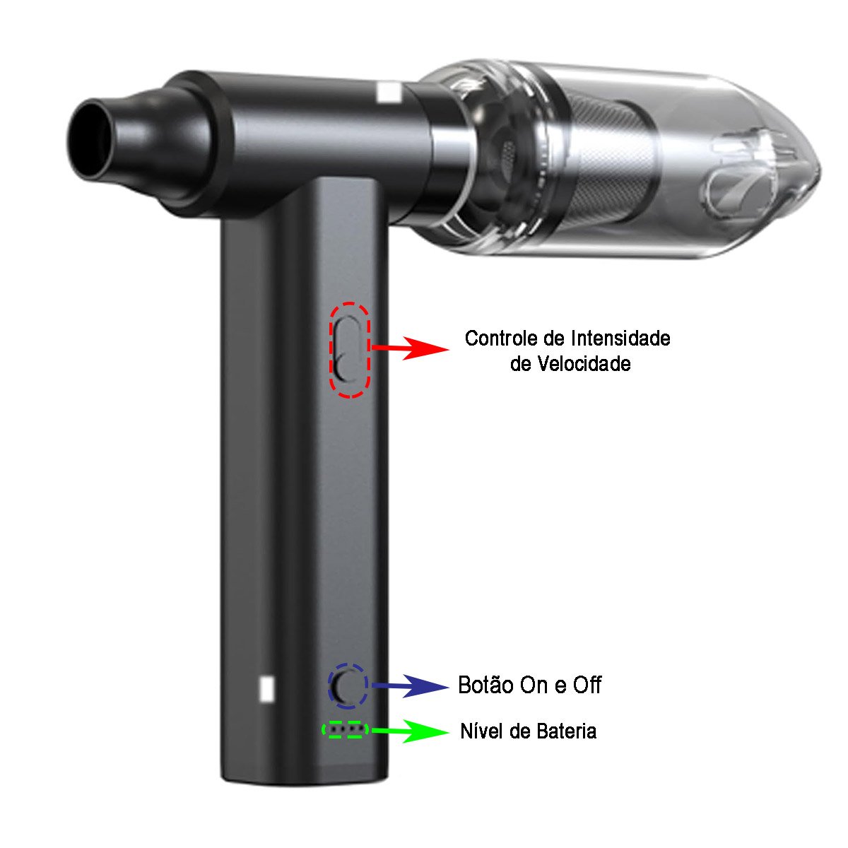 Soprador Aspirador 120.000 Rpm Turbo Jet Fan Usb Bateria Recarregavel sem Fio Controle de Velocidade - 4