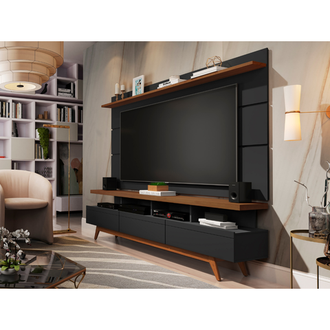 Rack com Painel para TV 70" Sala Vivare Wood 1,80 Giga Móveis:Preto/Freijó