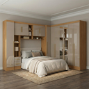 Ver imagem 1 de Guarda Roupa Casal Modulado 4 Peças 12 Portas 5 Gavetas com Espelho e Cabeceira 100% MDF Smart Cinam