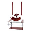 Ver imagem 1 de GABINETE DE VIDRO PARA BANHEIRO 60CM AC CUBA RETANGULAR CURVADA VERMELHO CEREJA